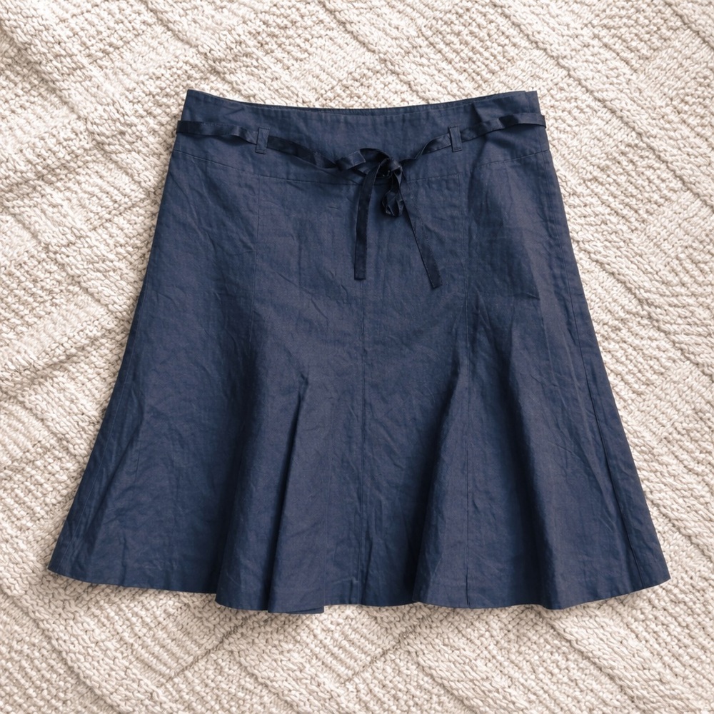 H&M Dark Blue A-Line Skirt with Waist Tie